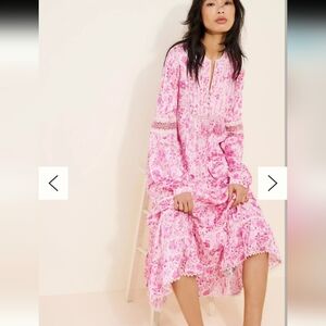 🛑ANTHROPOLOGIE Payal Jain Floral Cotton Blend Long Sleeve Midi Dress